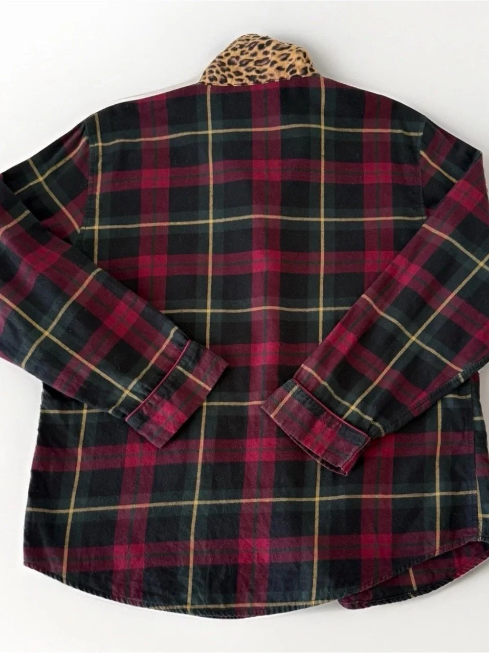 LAUREN Ralph Lauren Tartan Plaid Logo Flannel Leopard Collar Pajama Set Women XL